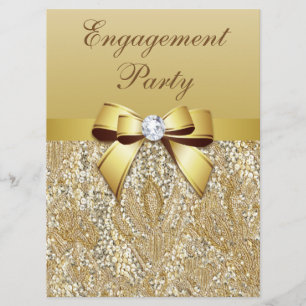 Faux Gold Sequins and Bow Engagement Party Invitation
