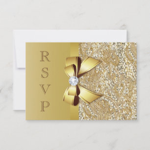Faux Gold Sequins and Bow RSVP Card