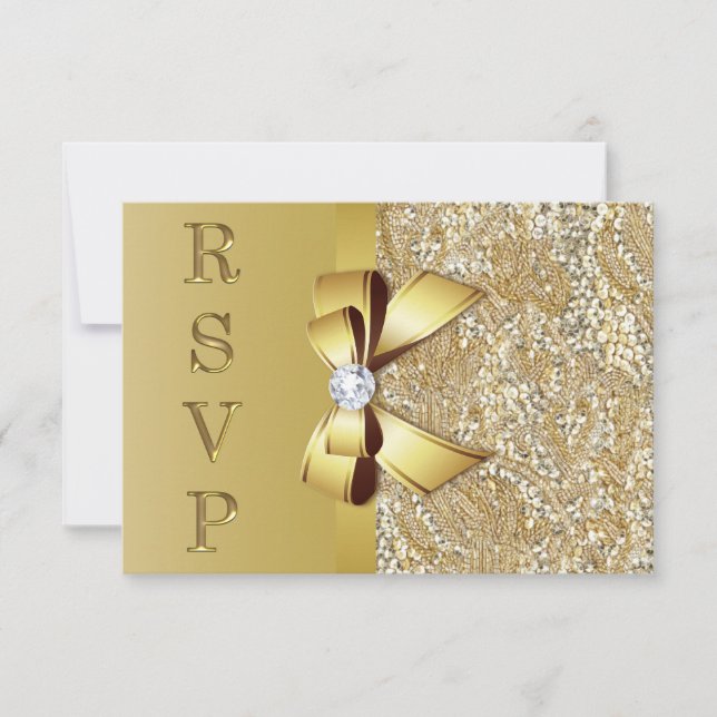 Faux Gold Sequins Bow Diamond RSVP (Front)