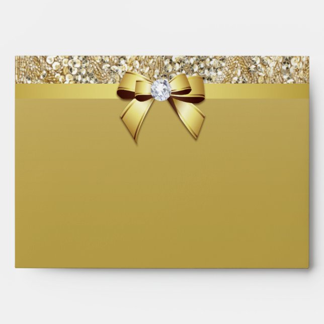 Faux Gold Sequins Diamond and Bow Envelope (Front)
