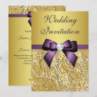 Faux Gold Sequins Diamonds Purple Bow Wedding