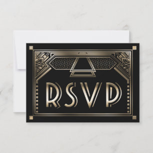 Faux Gold Shaded Gatsby Art Deco Wedding RSVP Card