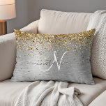 Faux Gold Silver Brushed Metal Glitter Monogram Decorative Cushion<br><div class="desc">Easily personalise this trendy chic accent pillow design featuring pretty gold sparkling glitter on a silver brushed metallic background.</div>