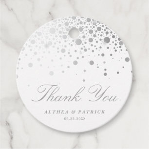Faux Gold Silver Confetti Dots Wedding Thank You Favour Tags