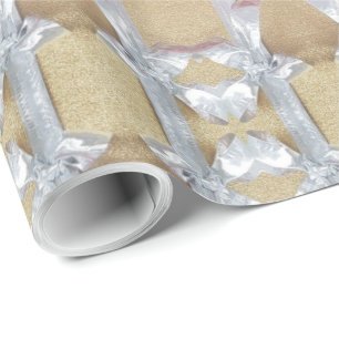 Faux Gold Silver Ribbon Pattern Festive Wrapping Paper
