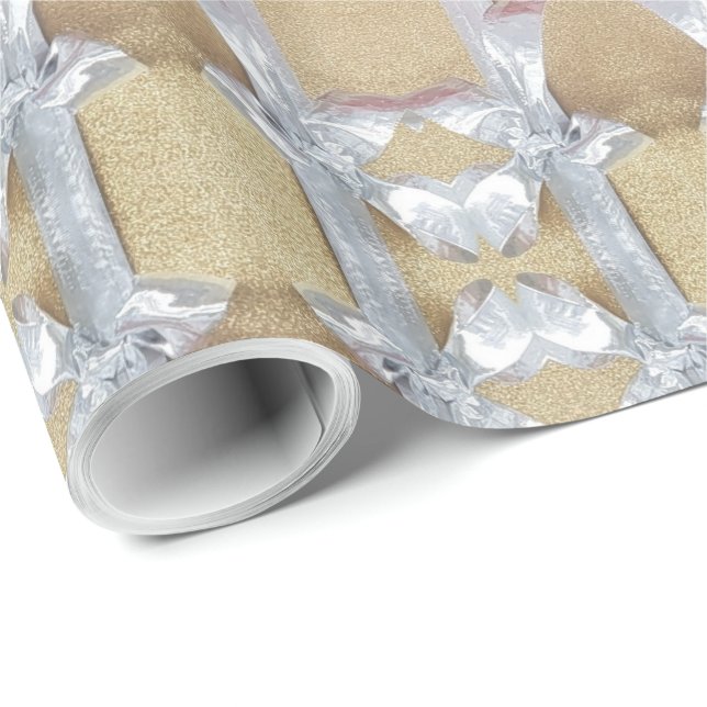 Faux Gold Silver Ribbon Pattern Festive Wrapping Paper (Roll Corner)