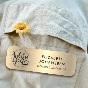 Faux Gold Simple Basic Title and Business Logo Name Tag