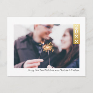 Faux Gold Simple Happy New Year Personalised Photo Postcard