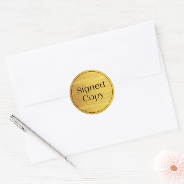 Faux Gold | Simple Signed Copy Novel Book Comic Classic Round Sticker (Envelope)