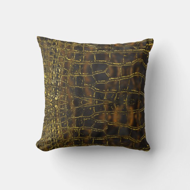 Faux gold snake skin texture on dark marble cushion (Front)