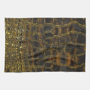 Faux gold snake skin texture on dark marble tea towel