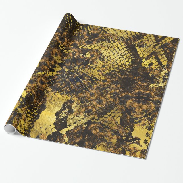 Faux gold snake skin texture on dark marble wrapping paper (Unrolled)