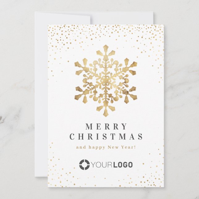 Faux Gold Snowflake Business Christmas cards (Front)