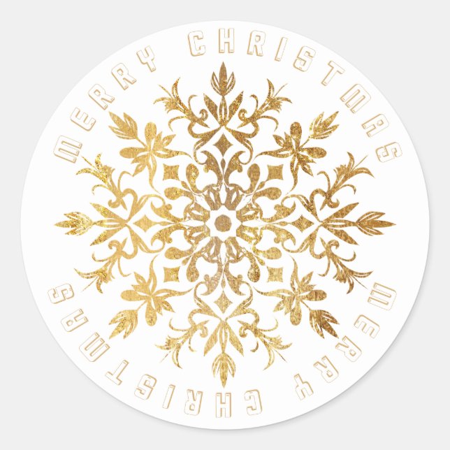 Faux Gold Snowflake Elegant  Christmas Classic Round Sticker (Front)
