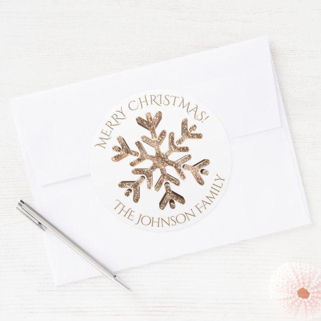 Faux Gold Snowflake Elegant Modern Christmas Classic Round Sticker (Envelope)