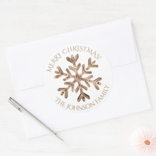 Faux Gold Snowflake Elegant Modern Christmas Classic Round Sticker