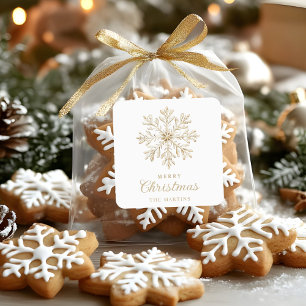 Faux Gold Snowflake White Custom Holiday Square Sticker