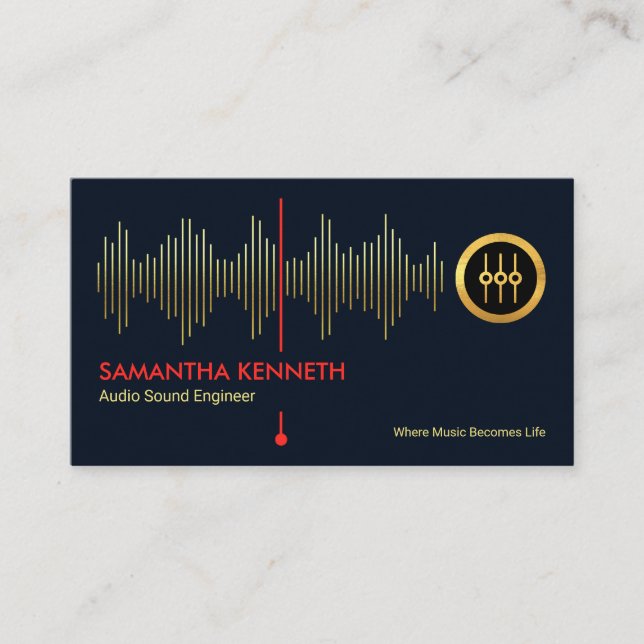 Faux Gold Sound Frequency Studio Engineer DJ Business Card (Front)
