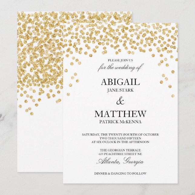 Faux Gold Sparkle Confetti Wedding Invitation (Front/Back)