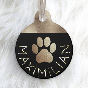 Faux Gold Sparkle Diamante Effect Cool Dog Pet Tag