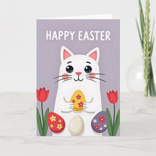 Faux Gold Spring Cat Card (Front)