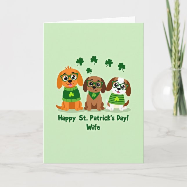 Faux Gold St Patricks Puppies Card (Front)