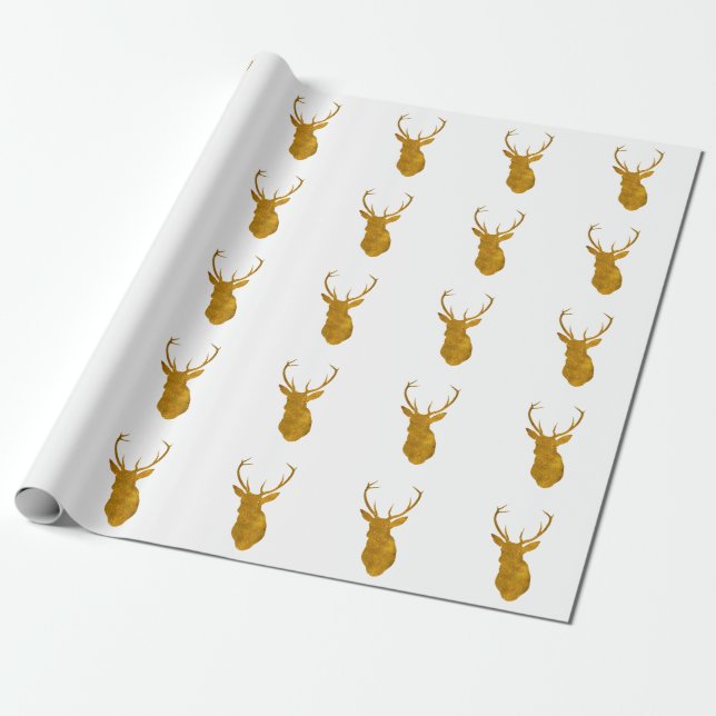 faux gold stag deer christmas wrapping paper (Unrolled)