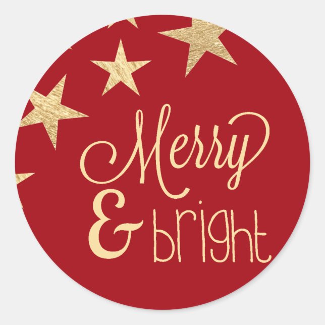 Faux Gold Star | Merry & Bright Holiday Sticker (Front)