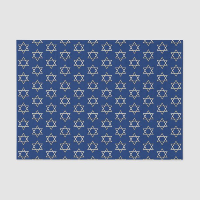 Faux Gold Star of David Hanukkah Blue Holiday Tissue Paper (Front)