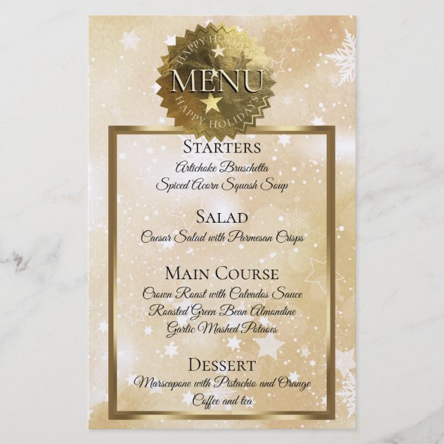 Faux gold starry night Christmas dinner menu (Front)