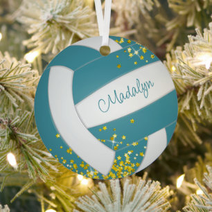faux gold stars teal volleyball w girls name  metal tree decoration
