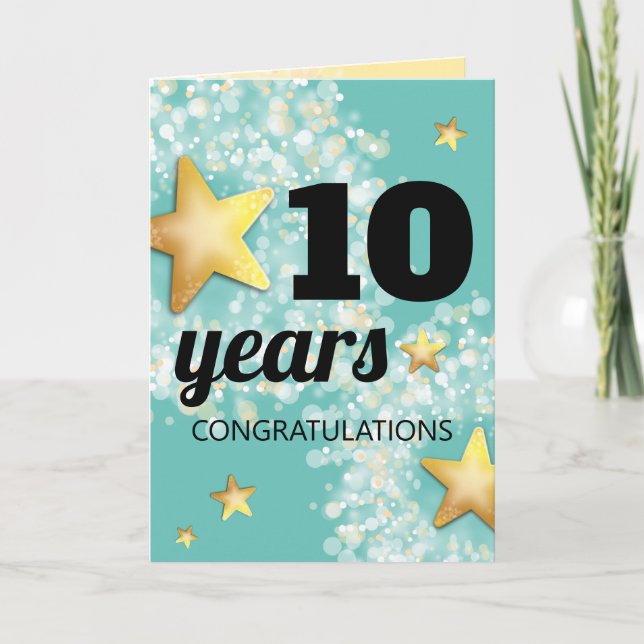 Faux gold stars universal employee anniversary card (Front)