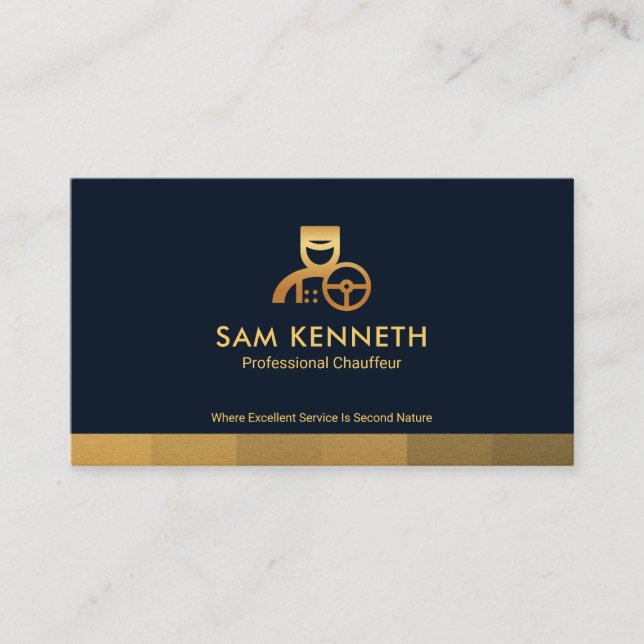 Faux Gold Stripe Black Limo Chauffeur Taxi Business Card (Front)