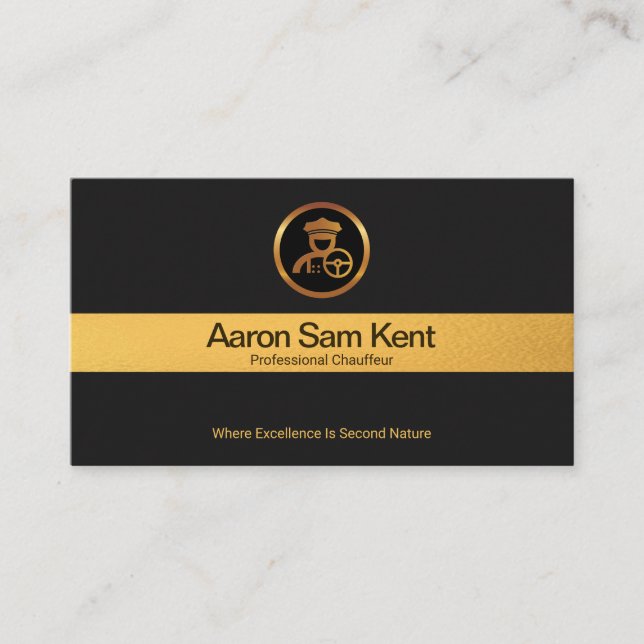 Faux Gold Stripe Retro Black Elegance Chauffeur Business Card (Front)