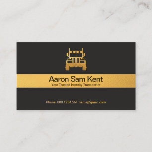 Faux Gold Stripe Retro Grey Truck Transport Business Card