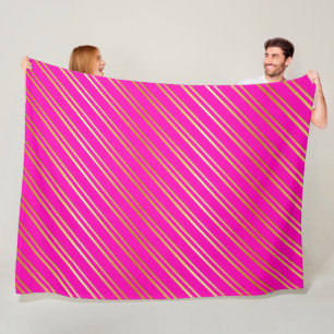 FAUX GOLD STRIPES ON PINK FLEECE BLANKET