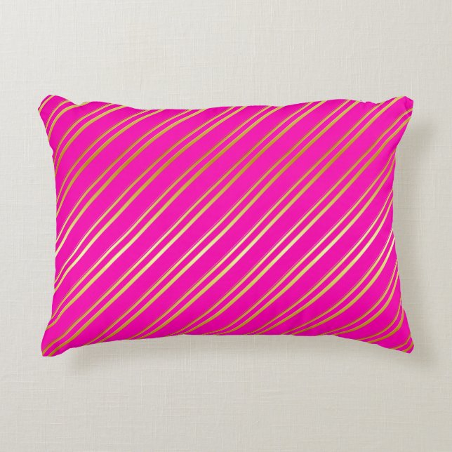 Faux Gold Stripes on Pink or Your Colour Decorative Cushion (Front)