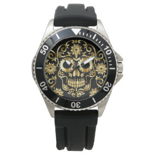 Faux Gold Sugar Skull Watch