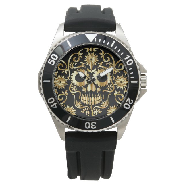 Faux Gold Sugar Skull Watch (Front)