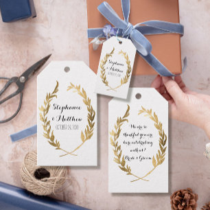 Faux Gold Tags Laurel Olive Wreath Leaf Wedding
