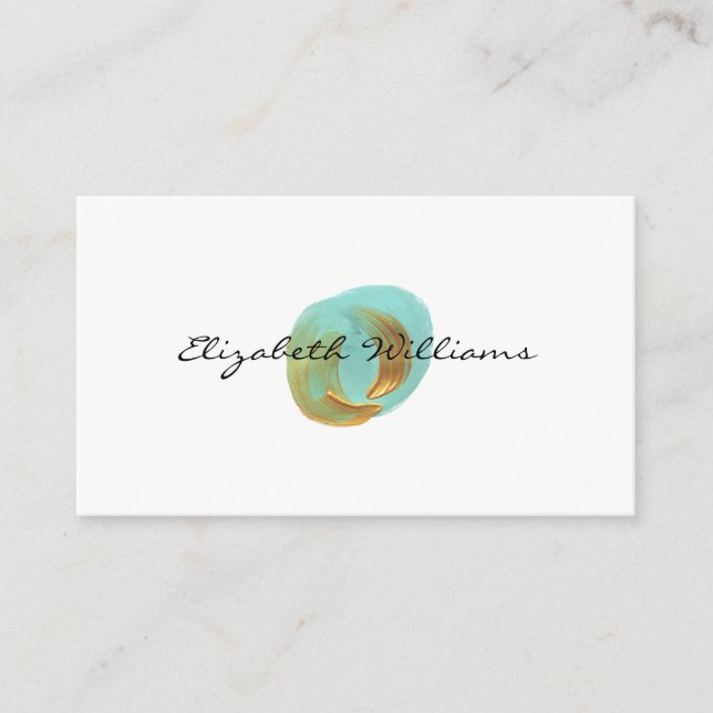 Faux Gold Teal Brush Painted Circle Designer Logo Business Card (Front)