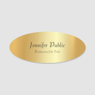 Faux Gold Template Modern Handwritten Script Name Tag
