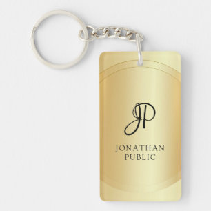 Faux Gold Template Monogram Add Your Name Elegant Key Ring
