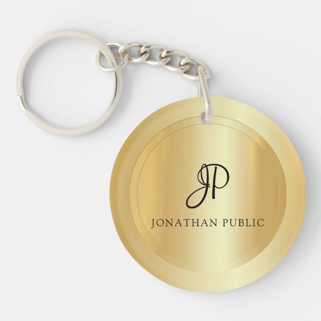 Faux Gold Template Monogram Your Name Trendy Key Ring (Front)