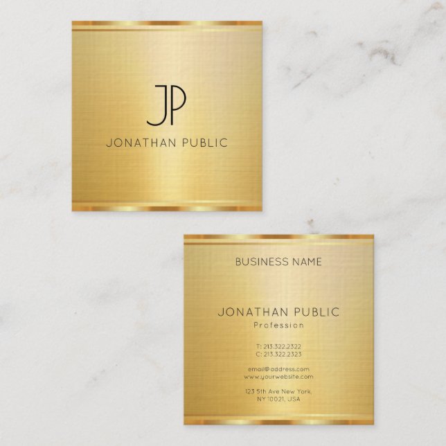 Faux Gold Template Premium Linen Elegant Luxury Square Business Card (Front/Back)