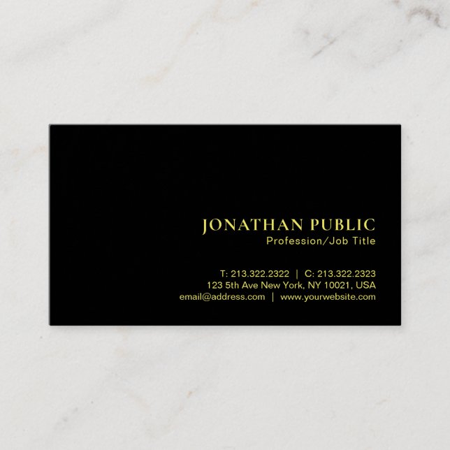 Faux Gold Text Elegant Luxury Premium Black Business Card (Front)
