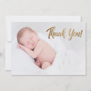 Faux Gold Thank You Script Baby Photo Birth Announcement