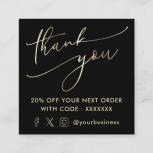 faux gold thank you script  square business card