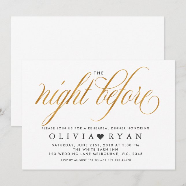 Faux gold the night before invitation (Front/Back)