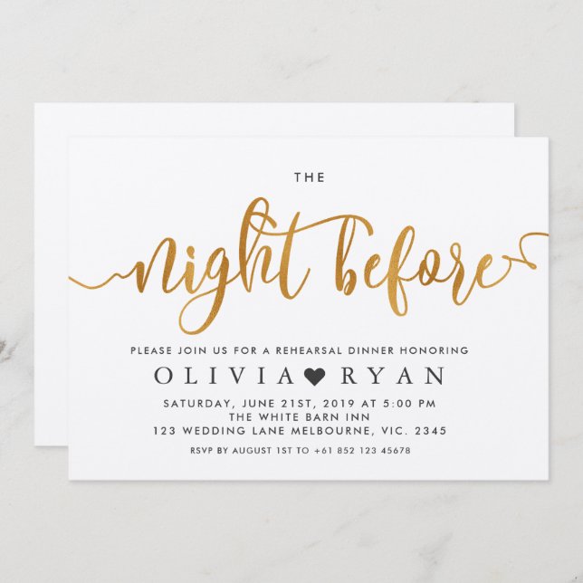 Faux gold the night before invitation (Front/Back)